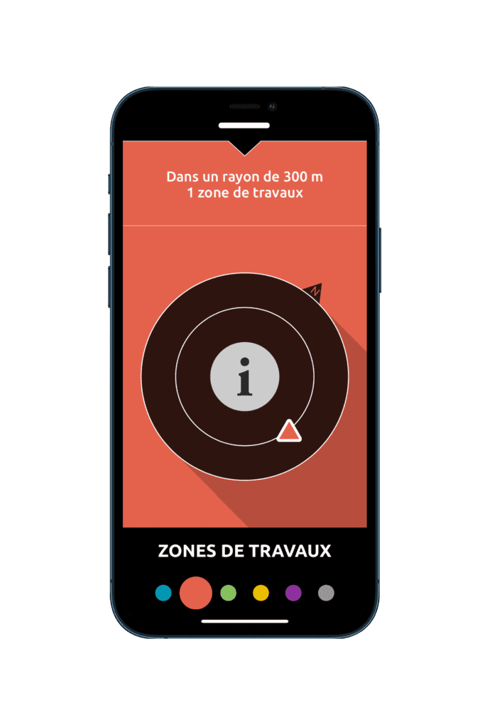 écran zones de travaux application Wizigo